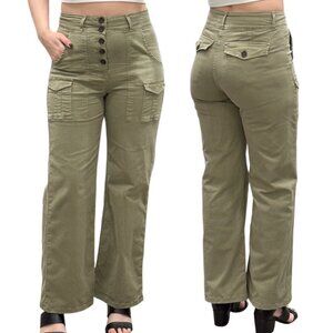 Frame Safari Wide-Leg Trousers Utility Pants in Washed OD Olive Army Green Sz 25